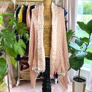 J Crew Pink Fringe Polka Dot Reversible Scarf Shawl Throw Wrap